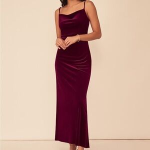Burgundy Cowl Neck Midi Dress